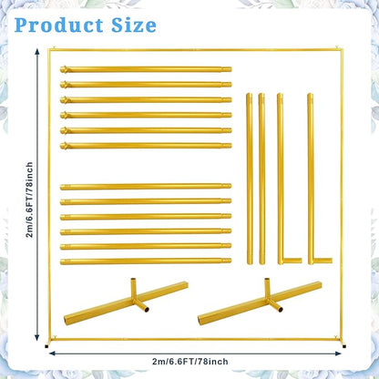 Square Balloon Arch Stand, 6.6x6.6 FT Gold Wedding Arch, Garden Arbor Garden Arches Metal Arch Backdrop Stand for Ceremony Party Birthday Bridal Baby Shower Anniversary Decoration