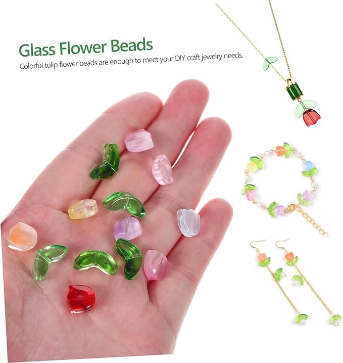 NUOBESTY 80Pcs Tulip Flower Glass Beads Kit Colorful Translucent Crystals for DIY Jewelry Making Bracelets Earrings Charms Craft Accessories