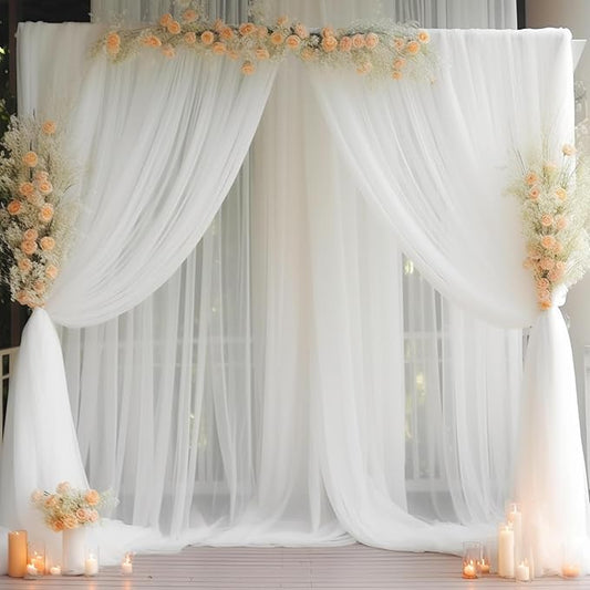 20ft X 10ft White Tulle Backdrop Curtain for Parites, Sheer Backdrop Curtains Fabric Drapes for Wedding Ceremony Arch Party Stage Decorations
