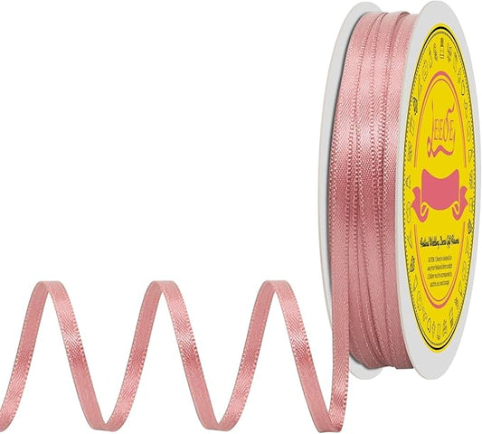 Double Face Dusty Rose Satin Thin Ribbon 1/8 inch X 50 Yards Polyester Dusty Rose Ribbon for Gift Wrapping Very Suitable for Weddings Party Hair Bow Invitation Decorations and More