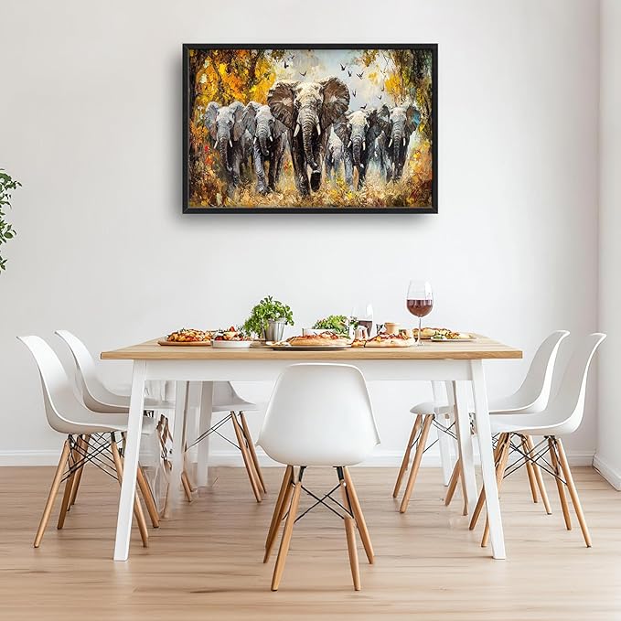 Extra Large Elephant Framed Wall Art for Living Room,Oversized Elephants Wild Animal Pictures Wall Decor,Forest Landscape Canvas Print Painting Modern Artwork Bedroom Office Bathroom 36L x 24W