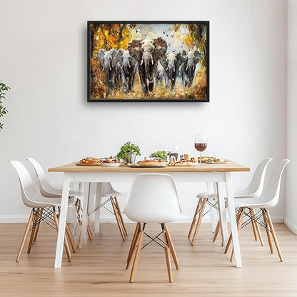 Extra Large Elephant Framed Wall Art for Living Room,Oversized Elephants Wild Animal Pictures Wall Decor,Forest Landscape Canvas Print Painting Modern Artwork Bedroom Office Bathroom 36L x 24W