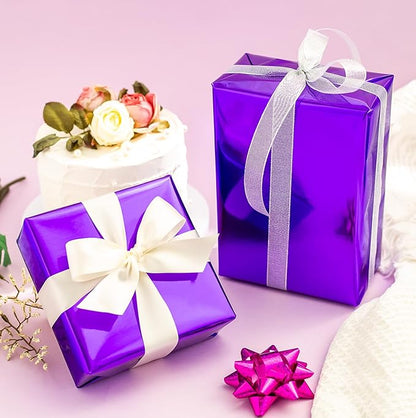 Merture Purple Wrapping Paper Roll - 17 In X 32.8 Ft(46.5 sq.ft.) Metallic Solid Color Purple Gift Wrap with Cutting Lines for Birthday, Valentines Day, Halloween, Mothers Day, Baby Shower, Graduation