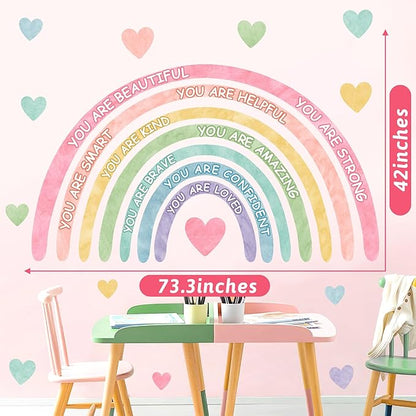 Large Rainbow Wall Stickers Kids Inspirational Wall Decal for Girl Bedroom Peel and Stick Watercolor Rainbow Wall Decals Pastel Pink You are Decor Vinyl Positive Art Murals for Baby Bedroom Playroom