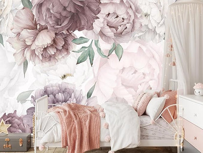 Vintage Floral Wallpaper Peel and Stick Watercolor Peony Self Adhesive Wall Mural for Living Room and Bedroom 137"x100"