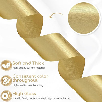 Champagne Gold Ribbon 1-1/2 Inch 30 Yards Gold Satin Ribbon for Floral Bouquets Wedding Gift Wrapping Crafts Hair Christmas Party