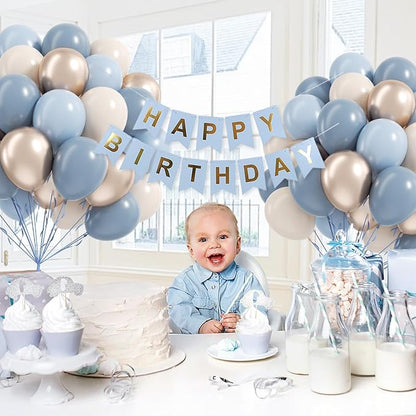 60pcs Dusty Blue Balloons 12inch with Sand White Metallic Gold Dusty Pastel Blue Balloons for Wedding Gender Reveal Baby Bridal Shower Birthday Party Decorations