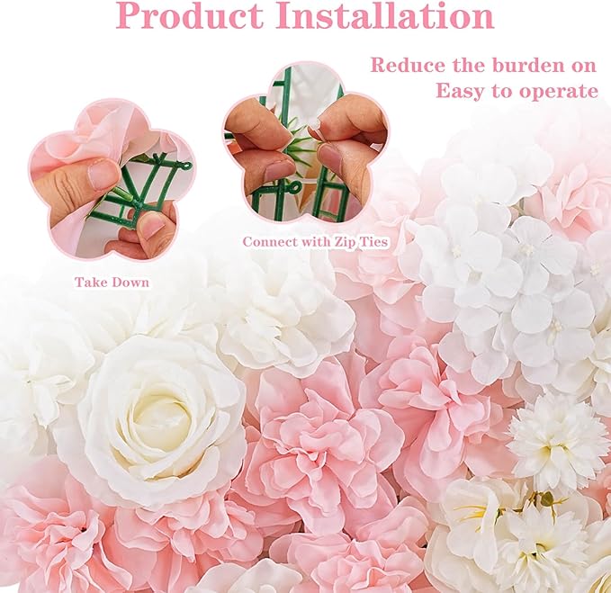 Pink Flower Wall Backdrop Wedding: 12 Packs 15x15 Inches 3D Floral Rose Wall Panels - Party Event Background Bridal Shower Decorations