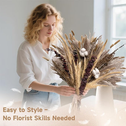 Pampas Grass Boho Home Decor 80PCS 17 inch Natural Dried Flowers for Vase Eucalyptus Stems Pompas Dried Flowers Bouquet DIY Arrangements Boho Wedding Bedroom Tables Rustic Decoration