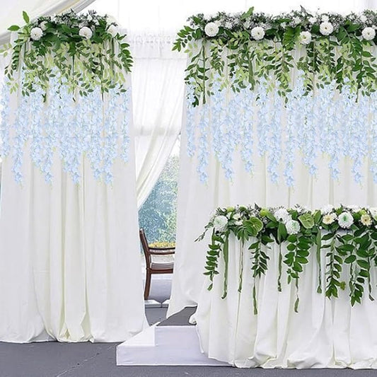12Pack Wisteria Hanging Flowers Vines 3.6ft Blue Artificial Flowers Fake Wisteria Bushy Garland Silk Flowers Hanging Rattan String for Garden Home Wall Wedding Party Decor (Sky Blue)
