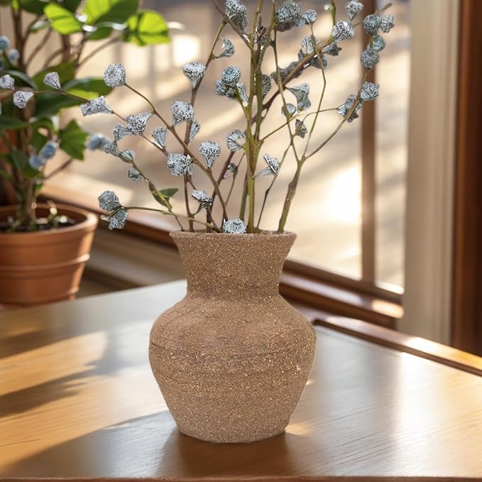 Rustic Pottery Ceramic Vase - Vintage Farmhouse Style Decor, White Grid Ceramic Vases for Home Decor, Modern Farmhouse Decor (Dark brown3)