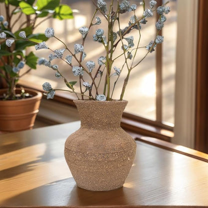 Rustic Pottery Ceramic Vase - Vintage Farmhouse Style Decor, White Grid Ceramic Vases for Home Decor, Modern Farmhouse Decor (Dark brown3)