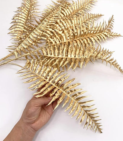 CATTREE Artificial Plants Gold Persian Grass Tall 29" 2 Pack, Fake Golden Palm Leaves Plastic Fern Boston Bushes Faux Shrubs Simulated Tropical Leaf for Party Decorations Wedding DIY Christmas Décor