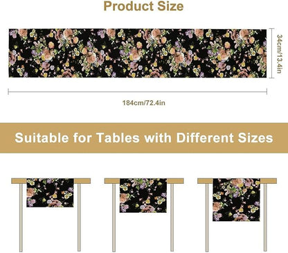 Vintage Floral Table Runner,Gothic Retro Flowers Spring Summer Seasonal Table Runner for Home Kitchen Table Dining Indoor Outdoor Party Decor 13x36 Inch