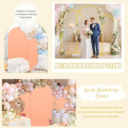 Metal Arch Backdrop Stand Set of 3 with Cover 7.2FT, 6.6FT, 6FT Wedding Arch Stand Arched Frame and Peach Arch Covers Stretchy Backdrop Spandex for Birthday Party Baby Shower Graduation Ceremony Decor