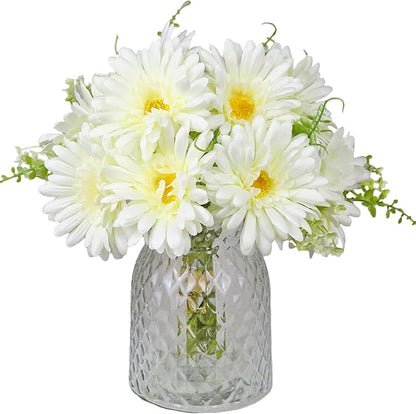 TOPIA Fake Flowers Artificial Daisies & Gerbera Bouquet Silk White 10 Stems Match with Wild Flowerets
