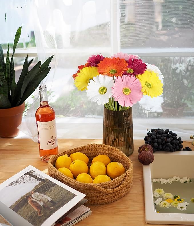 IPOPU Gerbera Daisy Artificial Flowers,20PCS Fake Daisies Artificial Daisy Flowers with Stems for Wedding Party Office Home Decorations(Mixcolor)