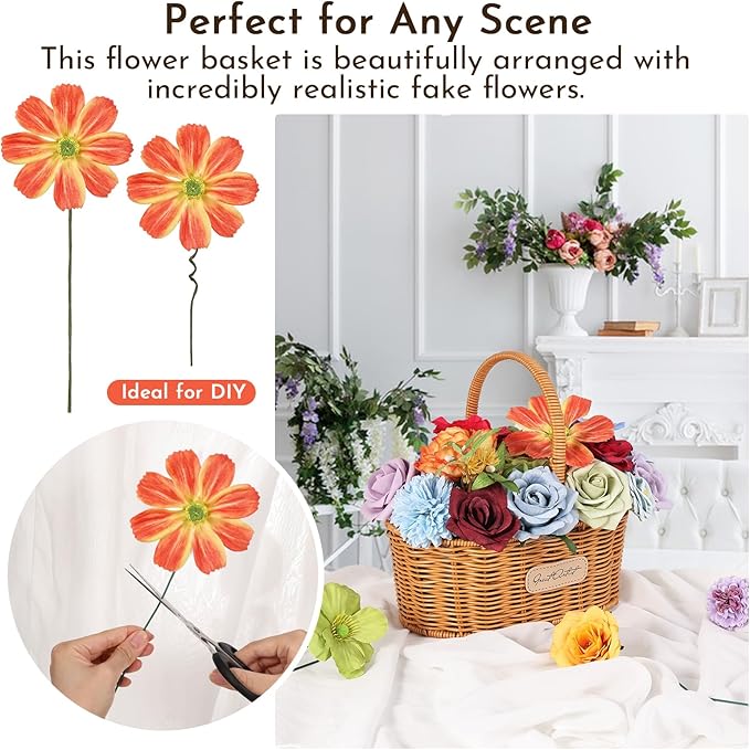 Artificial Flowers Combo Box Set Rainbow Colorful Fake Floral Arrangements Artificial Flower Bouquets Party Bridal Baby Shower Centerpieces Home Decor