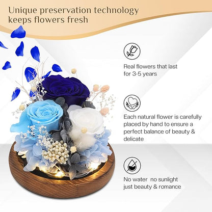 Preserved Flowers,Rose in Glass Dome with LED Light, Gifts for Her, Women, Mom,Grandma,Girlfriend, Wife - Style5