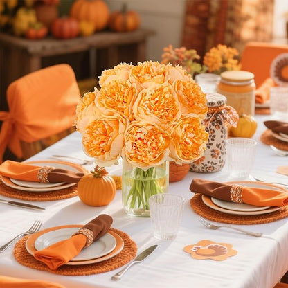 U'Artlines Artificial Peony Silk Flower with Stems 10pcs Real Look Vintage Peonies for Home Wedding Decoration (Orange)