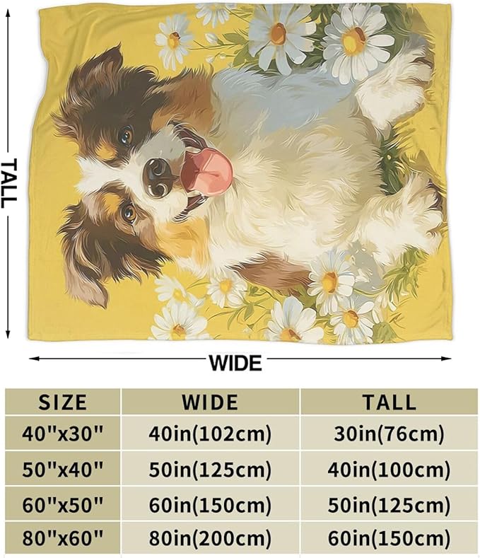 Australian Shepherd Blanket Cute Dog Throw Blanket Puppy Soft Cozy Fleece Fuzzy Stuffed Plush Flannel Animal Gifts for Girls Women Boys Kids Adults 60"X80"