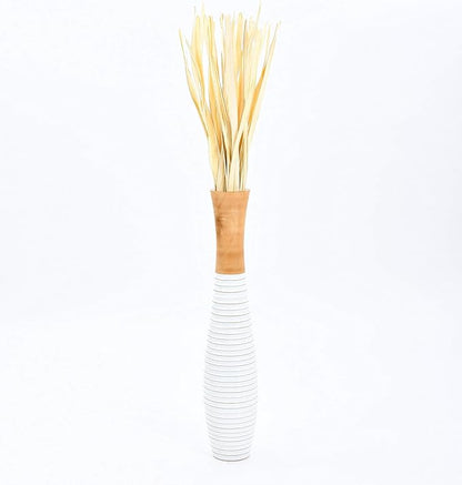 Leewadee Large Ecru Home Decor Floor Vase - Wooden 26 inch Tall Farmhouse Decor Flower Holder for Fake Plant and Pampas Grass