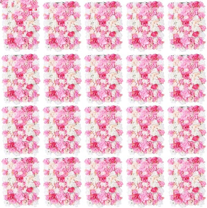 20 Pack Artificial Flower Wall Panels 24" x 16" Pink&White Faux Hydrangea and Rose Artificial Flower Backdrop Panels for Wedding Party Event Flower Wall Decor