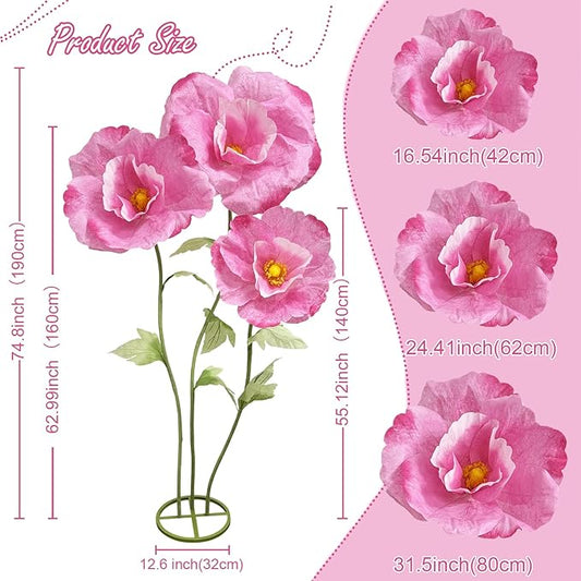 Giant Flowers Paper Flower Decoration, Large Artificial Floral Decor with Standing Base Wedding Birthday Home Party Banquet Mother's Day Backdrop Photography Props Shop Window Display, Dark Pink