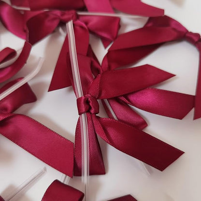 50pcs 2-1/2" Burgundy Satin Ribbon Bows with Twist Tie Bows for Christmas Gift Packing&Wrapping (Burgundy)