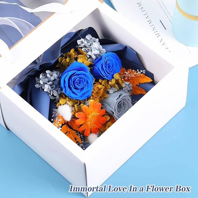 Forever Flowers for Delivery, Preserved Long Lasting Flower Bouquets, Blue Rose Bouquet for Mom, Wife or Girlfriend on Festivals Birthday Anniversary