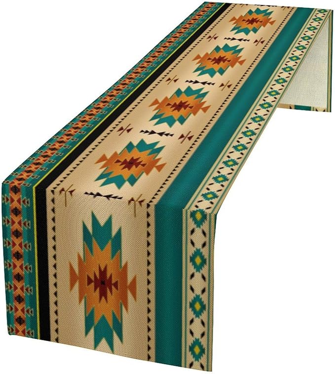Aztec Southwest Table Runner, Ethnic Style Design Geometric Triditional Kitchen Table Runners Table Setting Decor for Garden Farmhouse Wedding Party Holiday Dinner Home, 13x36 Inch