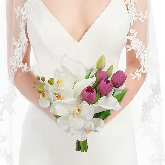 Rinlong 10.2 Inch Silk Posy Bouquet Wedding Bouquets for Bride Artificial Small Bridal Bouquet for Wedding Pink Toss Bridesmaid Flower Prom Bouquet