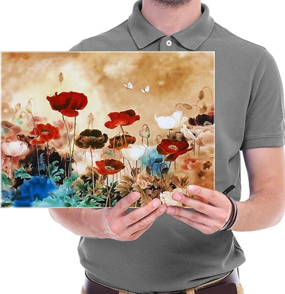 Wieco Art Blooming Poppies Canvas Prints Wall Art Colorful Flowers Pictures Paintings for Living Room Bedroom Bathroom Home Decorations Modern Stretched and Framed Pretty Floral Giclee Artwork