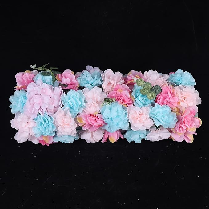LOYALHEARTDY Artificial Flower Wall Panels 12 Pack 16 x 24 Flower Walls Mat Silk Rose Hydrangea Flower Panels for Backdrop Event Party Wedding Wall Decoration