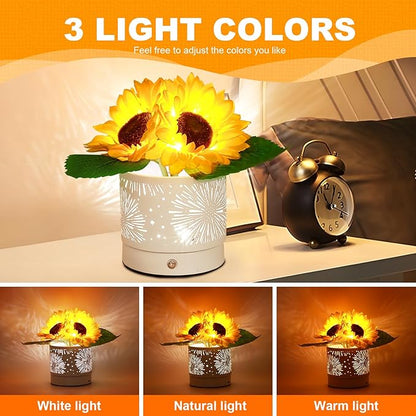 Birthday Gifts for Women,Sunflower Flower Cordless LED Touch Table Lamp,3-Colour Infinitely Dimming Rechargeable Small Night Light for Festival,Restaurant,Bedroom,Office Decor Gifts for Mom