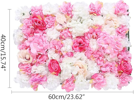 16"x 24" Artificial Flower Wall Panels,Flower Wall Mat Silk Flower Panels for Outdoor Garden Backyard Fence Fence Privacy Screen and Indoor Wall Decor (8Pcs Pink+White 8)