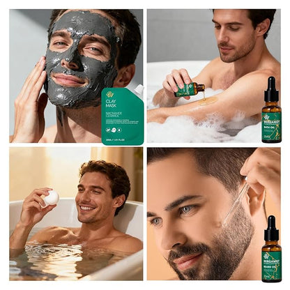 Men Bergamot Facial Skin Care Set, 21 Pcs Beard Grooming Kit, Bath and Body Gift Set, Cleanser, Beard Oil, Serum, Face Cream, Birthday, Christmas, Valentines, Father Day, Husband, Dad, Boyfriend
