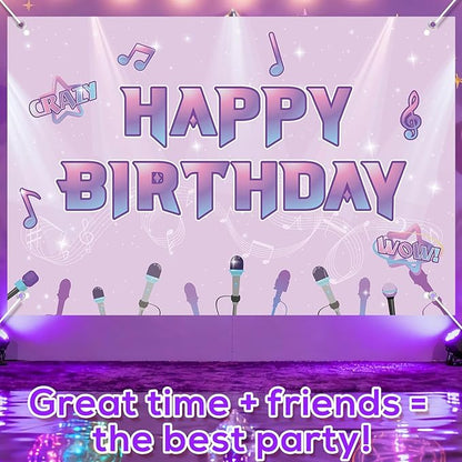 Happy Birthday Backdrop, 180x120cm/70.87x47.24in Music Theme Birthday Background Cartoon Magical Party Favors Toys Supplies Gifts for Video Shooting Classroom Decor Decorations Photo Studio