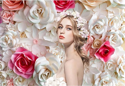Baocicco 10x8ft Pink and White Paper Flowers Background Photography Backdrop Paper Flower Wall Gorgeous Wedding Flower Backdrops Beautiful Bride Baby Newborn Kids Background Props Portraits Booth