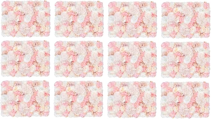 12Pcs Flower Wall Panel, 24x16in Artificial Flower Wall Backdrop Pink Dahlia Hydrangea Rose Flowers Wall Backdrop Flowers Photo Background for Photo Background Party Wedding Decoration
