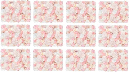 Flower Wall Backdrop Decor - 12 Pcs 24x16 Inch Pink Hydrangea Panels - 3D Silk Floral Wall Decor - Modular Wedding Backdrop for Party Baby Shower