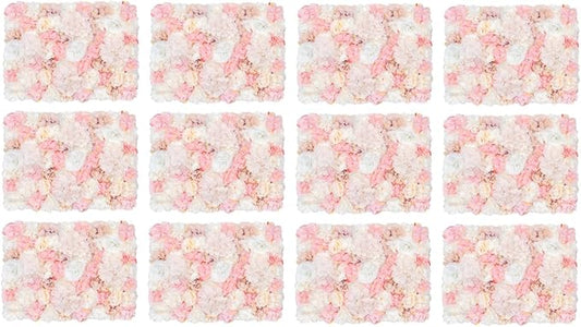 Flower Wall Backdrop Decor - 12 Pcs 24x16 Inch Pink Hydrangea Panels - 3D Silk Floral Wall Decor - Modular Wedding Backdrop for Party Baby Shower