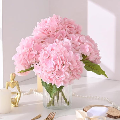 MARTINE MALL 3Pcs 21in Hydrangea Artificial Flowers, Latex Real Touch Hydrangeas Lifelike Large Hydrangea Flowers for Home Decor Party Arrangements Wedding Bouquets Centerpieces (Light Pink)