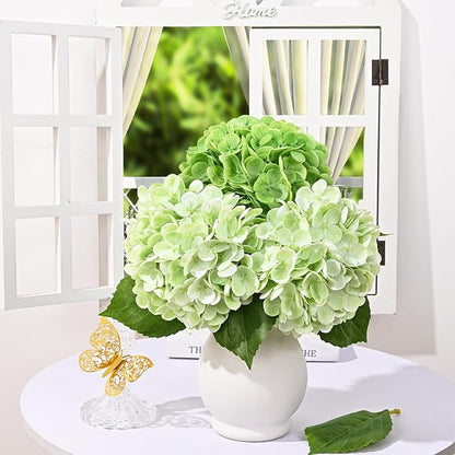 4 Pcs Real Touch Hydrangea Artificial Flowers, 19.6'' Latex Full Faux Hydrangea Flowers Fake Flowers for Home Decor Party Wedding Centerpiece Bouquet Floral Arrangements (2Pcs Green+2Pcs Light Green)