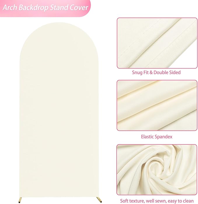 Wokceer 6FT Wedding Arch Backdrop Cover Spandex Fitted Ivory Wedding Arch Covers Round Top Chiara Backdrop Cover for Birthday Party Ceremony Banquet Decoration