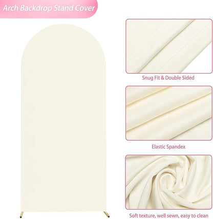 Wokceer 6FT Wedding Arch Backdrop Cover Spandex Fitted Ivory Wedding Arch Covers Round Top Chiara Backdrop Cover for Birthday Party Ceremony Banquet Decoration