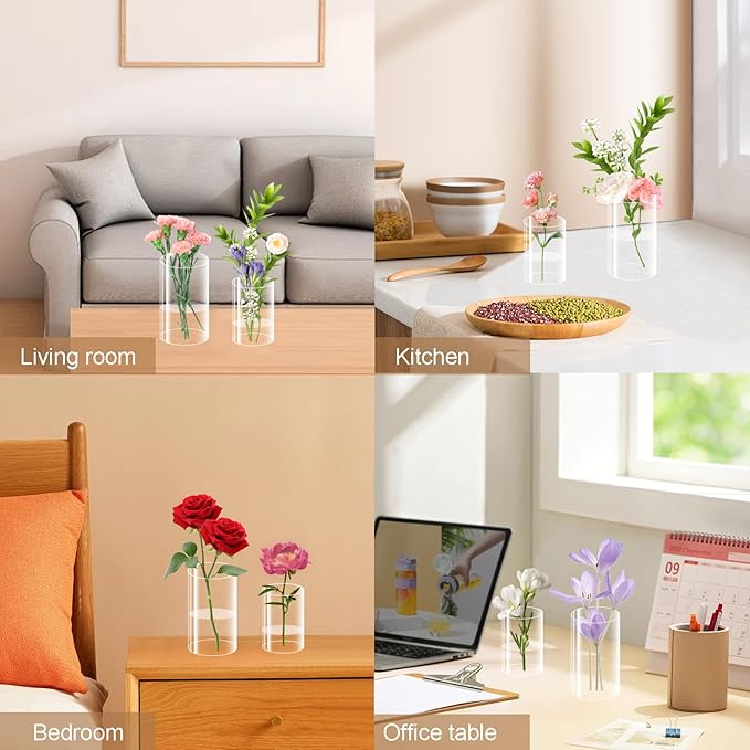 24 Pack Plastic Cylinder Vases, 6 Inch and 4 Inch Small Clear Acrylic Flowers Vases for Centerpiece Home Wedding Party, 2 Size