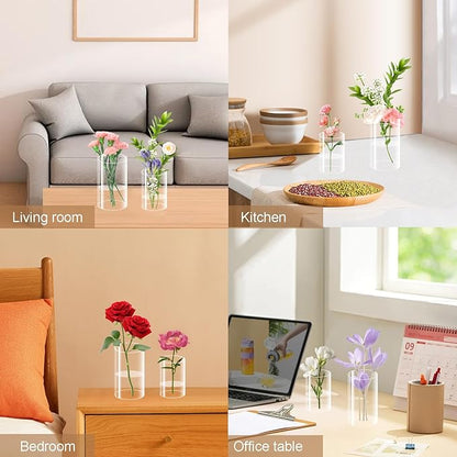 24 Pcs Plastic Vases for Centerpiece, 4 Inch & 6 Inch Small Clear Plastic Cylinder Flower Vase Bulk Acrylic Vases for Centerpiece Home Wedding Table (12pcs 4in + 12pcs 6in)