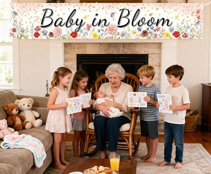 Pink Coral Baby in Bloom Baby Shower Banner, Floral Watercolor Floral Design, Party Decoration, 180x33 cm