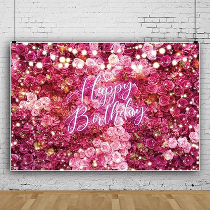 Rose Flower Happy Birthday Backdrop 6x4ft Shining Glitter Romantic Floral Women Girls Birthday Photography Background Baby Shower Party Decorations